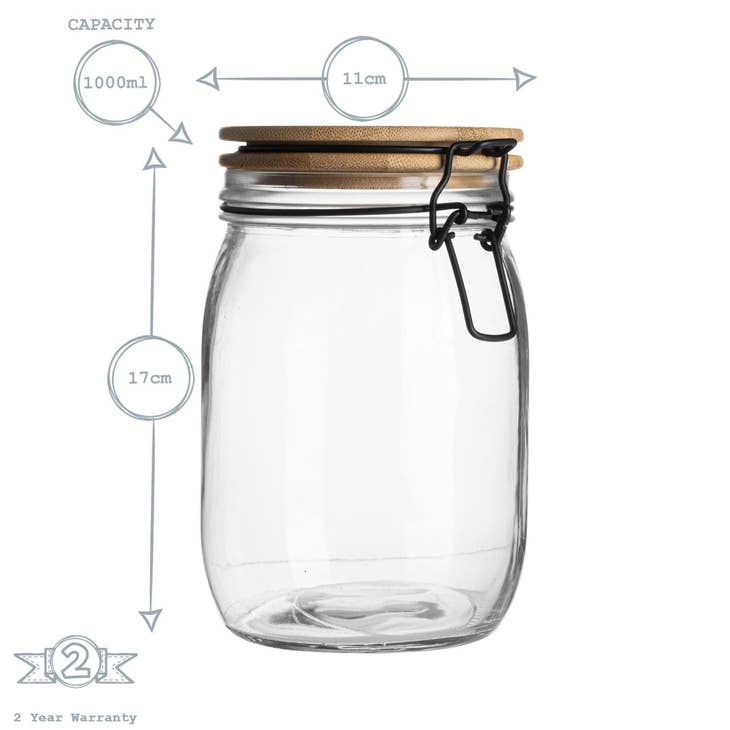 1L Glass Jar - Wooden Lid